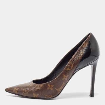 Pre Owned Louis Vuitton Brown Monogram Canvas and Patent Leather Chérie Pumps Size 39