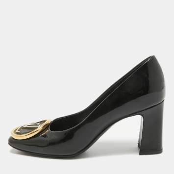 Pre Owned Louis Vuitton Black Patent Leather Madeleine Block Heel Pumps Size 34