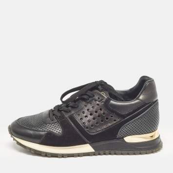 Pre Owned Louis Vuitton Black Perforated Leather and Suede Run Away Sneakers Size 37.5