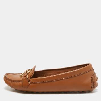 Pre Owned Louis Vuitton Brown Leather Dauphine Slip On Loafers Size 35
