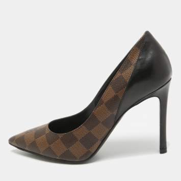 Pre Owned Louis Vuitton Brown Coated Canvas and Leather Chérie Pointed Toe Pumps 35