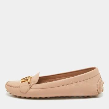 Pre Owned Louis Vuitton Pink Leather Dauphine Loafers Size 37