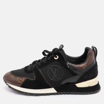 Pre Owned Louis Vuitton Black/Brown Mesh and Monogram Canvas Run Away Sneakers Size 38.5