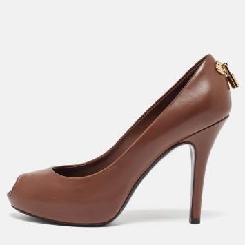 Pre Owned Louis Vuitton Brown Leather Oh Really! Platform Peep Toe Pumps Size 37.5