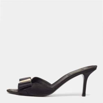 Pre Owned Louis Vuitton Black Satin Bow Slide Sandals Size 39.5