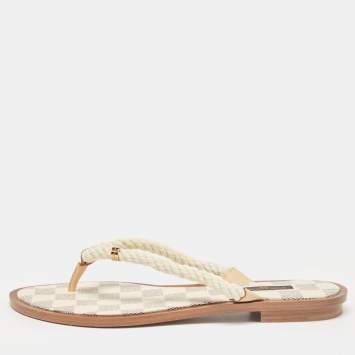 Pre Owned Louis Vuitton Off White Rope Thong Flats Size 38.5