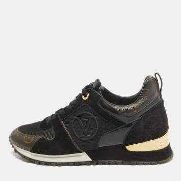 Pre Owned Louis Vuitton Black/Brown Monogram Coated Canvas and Mesh Run Away Low Top Sneakers Size 39