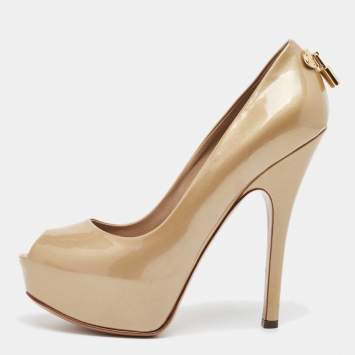 Pre Owned Louis Vuitton Gold Oh Really! Peep Toe Pumps Size 37.5