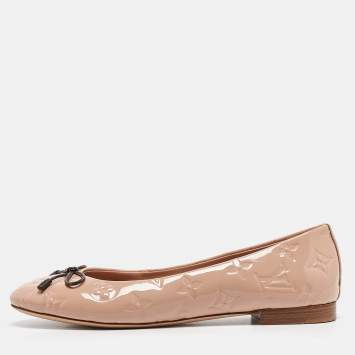 Pre Owned Louis Vuitton Pink Monogram Embossed Patent Leather Nina Ballet Flats Size 37