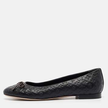 Pre Owned Louis Vuitton Black Leather Slip On Ballet Flats Size 37