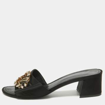 Pre Owned Louis Vuitton Black Satin Madeleine Slide Sandals Size 39