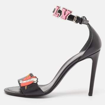 مملوكة مسبقًا Louis Vuitton Black Leather Ankle Strap Sandals Size 38