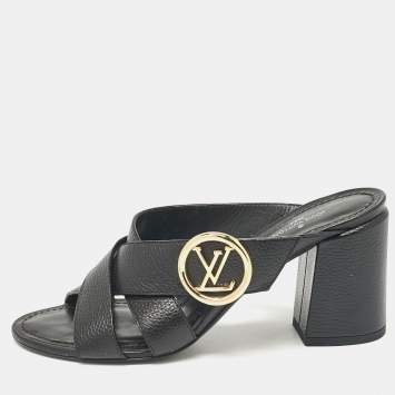 Pre Owned Louis Vuitton Black Leather Slide Sandals Size 36.5