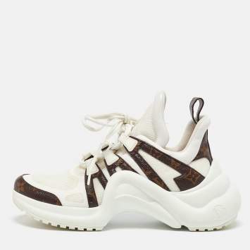 Pre Owned Louis Vuitton White/Brown Monogram Canvas and Mesh Archlight Low Top Sneakers Size 39.5