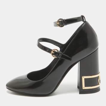 Pre Owned Louis Vuitton Black Patent Leather Mary Jane Ankle Strap Pumps Size 36.5