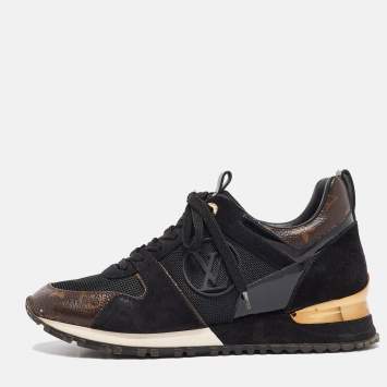 Pre Owned Louis Vuitton Black/Brown Canvas and Mesh Run Away Low Top Sneakers Size 36.5