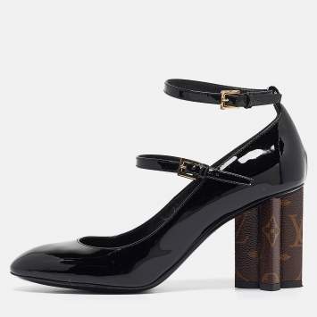 Pre Owned Louis Vuitton Black Patent and Canvas Peep Toe Pumps Size 36