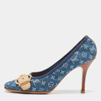Pre Owned Louis Vuitton Blue Denim and Leather Pumps Size 37.5