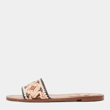 Pre Owned Louis Vuitton Multicolor Canvas and Leather Lock It Flat Sandals Size 40
