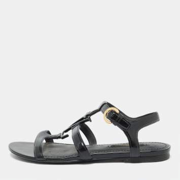 Pre Owned Louis Vuitton Black Patent Leather Paradiso Flat Sandals Size 35