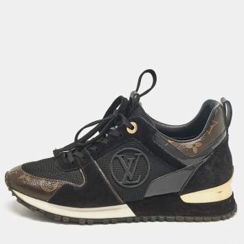 Pre Owned Louis Vuitton Black/Brown Canvas and Suede Run Away Low Top Sneakers Size 36.5