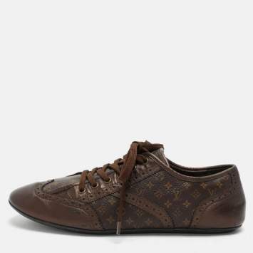 Pre Owned Louis Vuitton Brown Monogram Canvas and Leather Low Top Sneakers Size 40.5