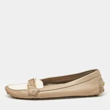 Pre Owned Louis Vuitton Beige/White Leather Oxford Loafers Size 39