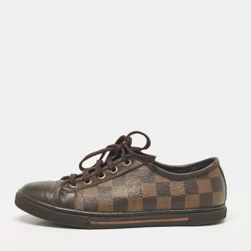 Pre Owned Louis Vuitton Brown Monogram Canvas and Leather Lace Up Sneakers Size 35