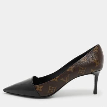 Pre Owned Louis Vuitton Brown Monogram Canvas and Patent Leather Fetish Pumps Size 39.5
