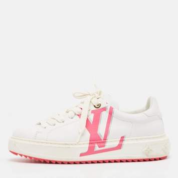 Pre Owned Louis Vuitton White Leather Time Out Lace Up Sneakers Size 38.5