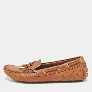 Pre Owned Louis Vuitton Brown Leather Gloria Loafers Size 38