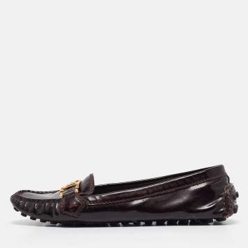 Pre Owned Louis Vuitton Burgundy Patent Leather Oxford Loafers Size 40