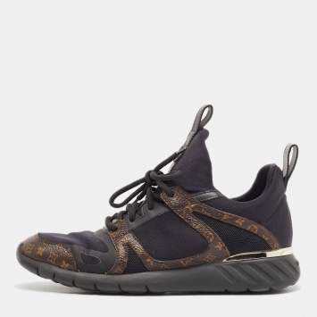 Pre Owned Louis Vuitton Brown/Black Monogram Canvas Neoprene Run Away Low Top Sneakers 37