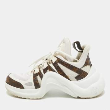 Pre Owned Louis Vuitton White Mesh and Monogram Canvas Archlight Sneakers Size 39