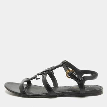 Pre Owned Louis Vuitton Black Patent Leather Paradiso Flat Sandals Size 40
