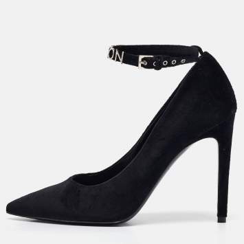 Pre Owned Louis Vuitton Black Velvet Pointed Toe Pumps Size 38
