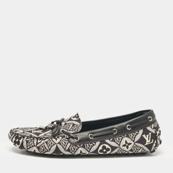 Pre Owned Louis Vuitton Black/White Canvas and Leather Gloria Loafers Size 38.5