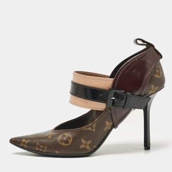 Pre Owned Louis Vuitton Brown Monogram Canvas and Leather Pointed Toe Pumps Size 38