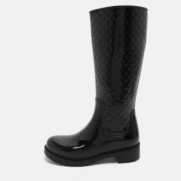Pre Owned Louis Vuitton Black Monogram Rubber Rain Boots Size 39
