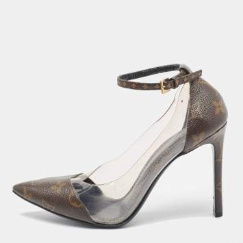 Pre Owned Louis Vuitton Transparent/Brown Monogram Canvas and PVC Chérie Pumps Size 39