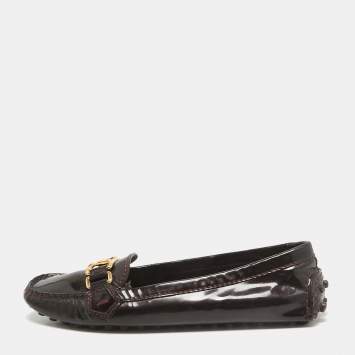 Pre Owned Louis Vuitton Burgundy Patent Leather Oxford Loafers Size 38
