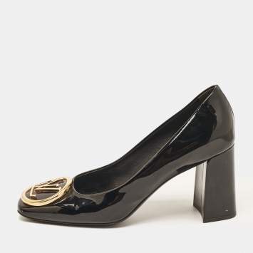 Pre Owned Louis Vuitton Black Patent Leather Madeleine Block Heel Pumps Size 38.5