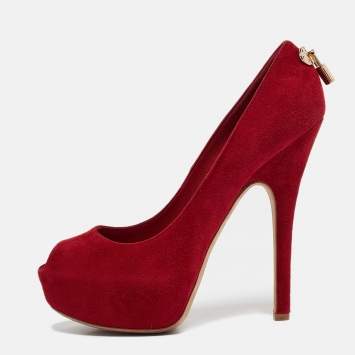 Pre Owned Louis Vuitton Red Suede Oh Really! Platform Pumps Size 38