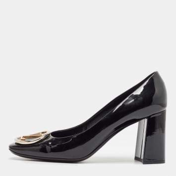 Pre Owned Louis Vuitton Black Patent Leather Madeleine Block Heel Pumps Size 40