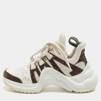 Pre Owned Louis Vuitton White Monogram Canvas and Fabric Archlight Low Top Sneakers Size 38