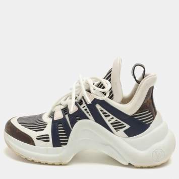 Pre Owned Louis Vuitton Blue Monogram Canvas and Fabric Archlight Low Top Sneakers Size 49