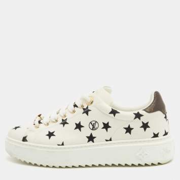 Pre Owned Louis Vuitton White/Brown Canvas Time Out Lace Up Sneakers Size 37