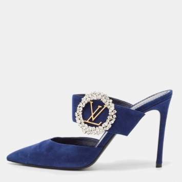 Pre Owned Louis Vuitton Blue Suede Madeleine Mules Size 41