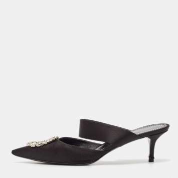 Pre Owned Louis Vuitton Black Satin Madeleine Mules Size 41