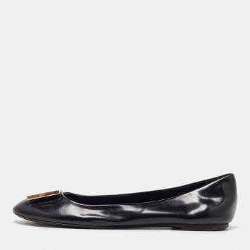 Pre Owned Louis Vuitton Black Leather Square Detail Ballet Flats Size 39